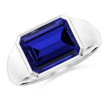 Angara Lab-Grown 3.4 Ct Emerald-Cut Blue Sapphire Signet Ring in Sterling Silver - £671.85 GBP