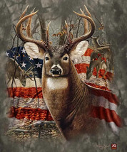 Americana Deer Patriotic Buck Silk Touch Throw Plush Blanket 50x60 American Flag - £32.53 GBP