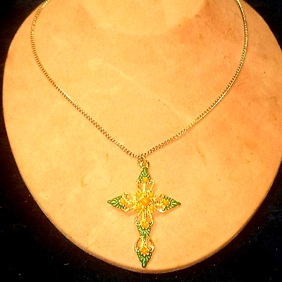 Stunning MULTICOLORED Vintage Cross necklace - $22.77