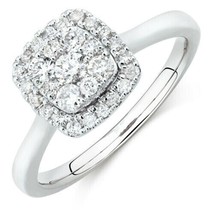 0.75Ct 14k White Gold Plated Cluster Simulated Diamond Cushion Engagement Ring - £59.78 GBP