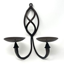 Double Pillar Candle Wall Sconce Hand-Forge Iron Brown Black Birdcage De... - $33.87