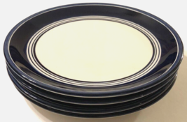 Set 4 Dansk Hand Painted Cobalt Blue Rim Circle Stoneware Dinner Plate 1... - £48.36 GBP