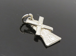 925 Sterling Silver - Vintage Shiny Petite Wind Mill Motif Drop Pendant - PT6839 - $24.16