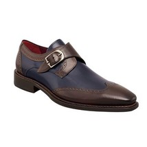 Monk Style Two Tone Color Wing Tip Plain Toe Buckle Closer Men Leather Shoes - £125.11 GBP