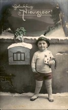 Vintage, boy and horseshoe, Art Deco tinted postcard, circa 1910, vintage - $4.95