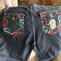 Miskeen Originals Jeans Shorts 44 Hip Hop Embroidered Europe Boarder Skate Hamsa - £39.93 GBP