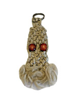 Macrame Owl Keychain Boho Tan String with Beads Vintage - $14.82