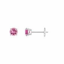 Natural Pink Tourmaline Solitaire Stud Earrings in 14K Gold (Grade-AAA , 3MM) - £251.03 GBP