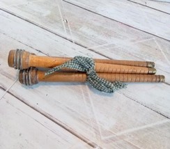 3 Vintage Wooden Spools Bobbins Spindles 8.75&quot; long Distressed  - £9.80 GBP