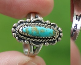 Sterling Silver &amp; Turquoise Navajo Ring FRED HARVEY STAMPED band 925 size 6 - £55.07 GBP