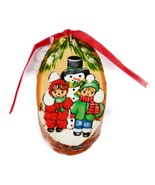 Vintage Handpainted Handmade Ornament Snowman Winter Kids On Wood Slice - $4.99