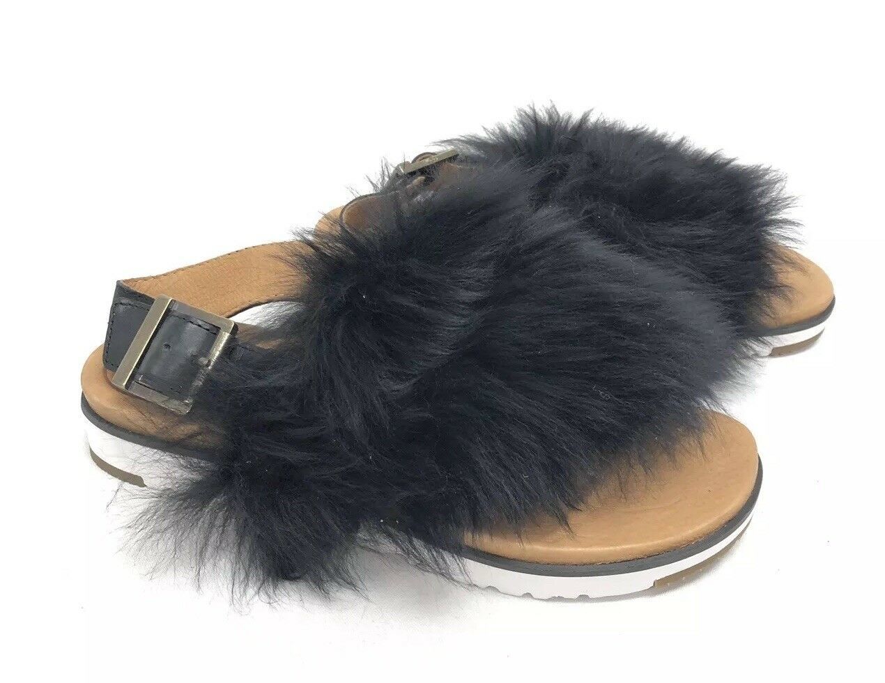 Ugg Australia Holly Black 1019870 Casual Fashion Fur Strappy Sandal Shoe women 6 - $99.99