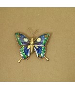 Green Blue Gold Tone Butterfly Pin Brooch - £5.32 GBP