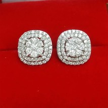 1.30Ct Round Real Natural Moissanite Cluster Stud Earrings 14K White Gold Plated - £104.95 GBP