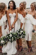 Off Shoulder Sheath Knee-Length White Bridesmaid Dress,Simple Wedding Gu... - $98.00