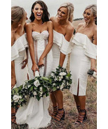Off Shoulder Sheath Knee-Length White Bridesmaid Dress,Simple Wedding Gu... - $98.00