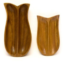 Set of 2 Divided Wooden Teak Wood Serving Tray Bowl Vintage Mid-Century - £19.44 GBP