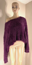 Free People One Crilla Pullover Sweater  Black Cherry Faux Fur Womens Large EUC - £40.89 GBP