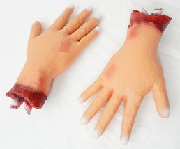 Gory Halloween Props Realistic Life Size Sawed HANDS decorations 2 pcs - £12.76 GBP