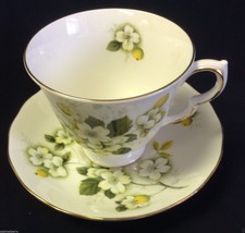 Queen Anne Bone China  England Tea Cup &amp; Saucer White &amp; yellow floral Ridgway - £41.22 GBP