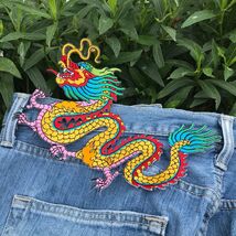 Golden Dragon Embroidered Patch Large 8.5 Inch Mythical Gold Iron-On App... - €23,10 EUR
