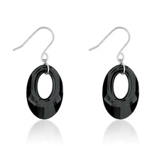 Sterling Silver Black Open Oval Austrian Crystal Earrings - £52.39 GBP