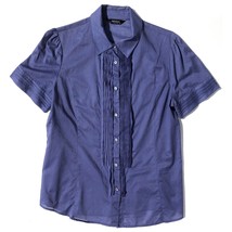 IMPERIAL shirt women M/L button short sleeve Hybrid Casual pleats blue p... - $13.99