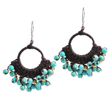 Blue Paradise Turquoise Stone Cotton Rope Chandelier Earrings - £8.04 GBP