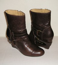 NINE WEST ONTHEGCO Women&#39;s Brown Leather Wedge Buckle Fashion Boots Shoe... - $39.99