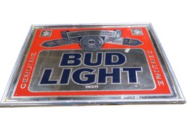Vintage 1992 Anheuser-Busch Bud Light Beer Silver Frame Mirror Sign 25&quot;x... - $98.95