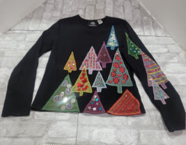 Michael Simon Black Christmas Tree Top Beads Sequins Sparkle Shirt Large... - $32.99