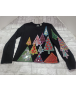 Michael Simon Black Christmas Tree Top Beads Sequins Sparkle Shirt Large... - $45.12 CAD