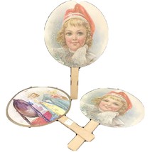 Lot of 3 - Vintage Hand Fan Advertising young girl Christmas dressing mirror - £11.59 GBP