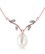 14K Solid Rose gold fine Necklace 16-24" w genuine Diamonds & pearl - £110.44 GBP