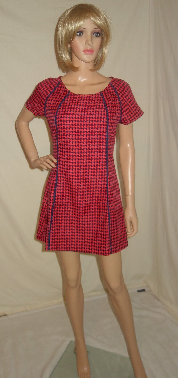 TAVI HOUNDSTOOTH red/navy FABRIC dress SIZE SMALL new - $30.74