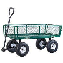 Heavy Duty Lawn Garden Utility Cart Wagon Wheelbarrow Steel Trailer - £133.71 GBP