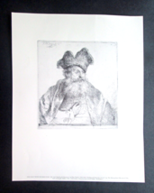 Rembrandt 1640 Etching Old Man with Divided Fur Cap NY Met Museum Qualit... - $14.84