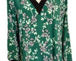 NWT Alfani Green and Black Floral V neck Long Sleeve Top Size L - $42.74