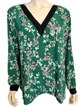 NWT Alfani Green and Black Floral V neck Long Sleeve Top Size L - £34.16 GBP