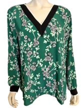 NWT Alfani Green and Black Floral V neck Long Sleeve Top Size L - £34.24 GBP