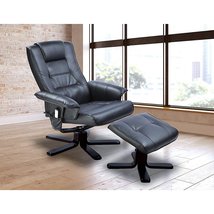 PU Leather Massage Chair Recliner Ottoman Lounge Remote - Black - £273.58 GBP