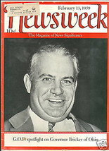 NEWSWEEK GOP BRICKER  CHESAPEAKE AD   FEBRUARY 13 1939  - $14.84