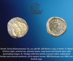 510-480 BC Grec Caria Halicarnassus Ar Argent Hecte Tête De Ketos Ancien Pièce - £71.38 GBP
