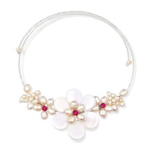 Gradual Flower Pink Pearl Cluster Choker Wrap Necklace - £21.79 GBP