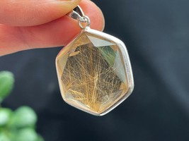 Gold Rutilated Quartz Crystal Necklace Handmade Jewelry Healing Crystal E041348 - £44.64 GBP