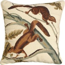 Throw Pillow CAROLINA Needlepoint Squirrel 18x18 Cotton Velvet Back Wool - £251.90 GBP