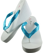 Blue Turquoise Wedge Heel Wedding Satin Plain Flip Flops - £21.98 GBP