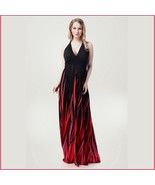 Long Black Chiffon Maxi Sleeveless Red Flames V Neck Plus Sizes Halter D... - £71.88 GBP