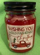 12 oz Hollyberry Jar Candle w/ Old Red Truck on Label - Crossroads - £17.93 GBP