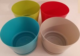 Glossy Plastic Planters w Saucers 5.3”H x 6.3”D, Select: Color - $2.99